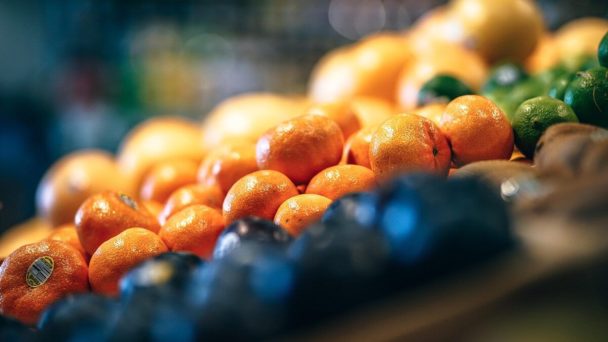 Fresh fruit and vegetables on a market stall
